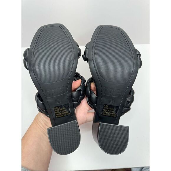 MIA Sandals Size 6.5 Double Strap Braided Black Slip On High Heels - Picture 8 of 8